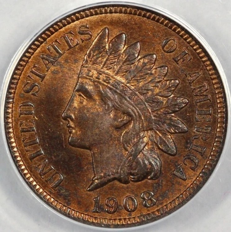 1908年 1セント インディアンヘッド セント ANACS MS 63 RB