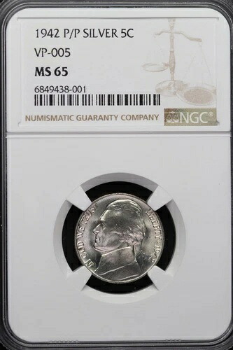 1942年 P/P VP-005 ジェファーソンニッケル MS65 *ダブルJコイン* JL1100-50