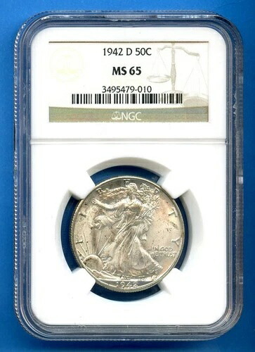 1942 D NGC MS65 ウォーキング・リバティ シルバー ハーフドル 50セント 米国造幣局コイン 1942-D MS-65 84,700円