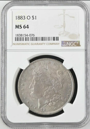 1883-O モルガン・ダラー NGC MS64 - 驚異的な色調！深みのあるダークレッドとブルーの色合い！