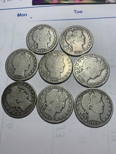 1901-1911年製 シルバー バーバー ハーフ ドル 8枚セット (非常に美しい8枚セット)