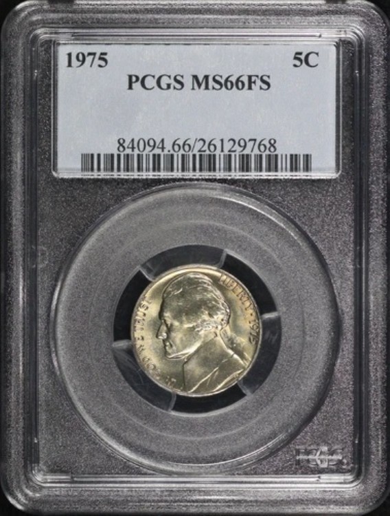 1975 年 ジェファーソン ニッケル PCGS MS-66 FS - ゴールド トーニング!