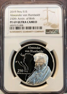 2019年 ペルー シルバー 1ソル アレクサンダー・フォン・フンボルト NGC PF 69 ウルトラカメオ トップポップ