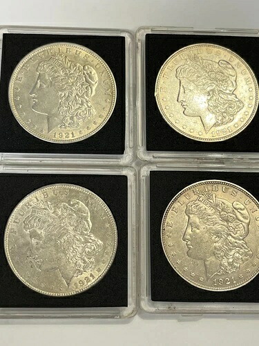 モルガン銀貨 4 枚セット 1921 D 1921 P、各 2 枚ずつ、高品位 #AP30