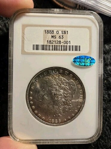 1888 **O** MS 63 モルガン銀貨**CAC**グリーンビーンクレセントトーン NGCファッティ