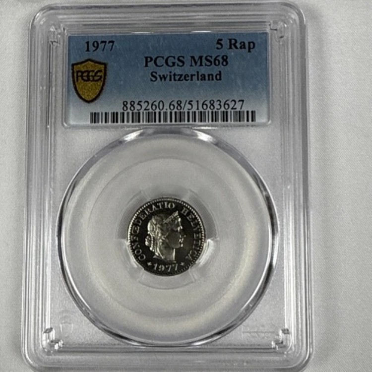 1977年 スイス 5ラッペンコイン - PCGS MS68