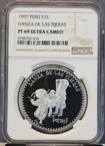 1997年 ペルー シルバー 1ソル ザ シザーズ ダンス NGC PF 69 ウルトラカメオ 希少コイン