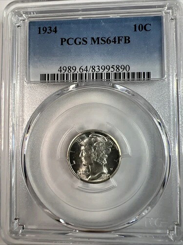 1934年 マーキュリーダイム PCGS MS64FB フルバンド 素晴らしい光沢 派手