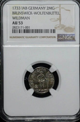 1733 IAB ドイツ諸州 ブラウンシュヴァイク＝ヴォルフェンビュッテル 2 マリエングロシェン ヴィルトマン AU53 NGC