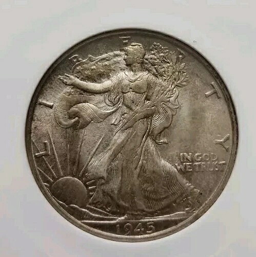 1945 S シルバー ウォーキング リバティ ハーフ ドル 旧 ANACS ホルダー MS65 トーニング!!