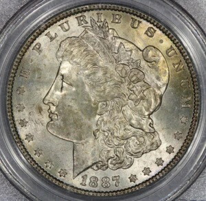 1887年 モーガン シルバー ダラー $1 PCGS MS64 OGH オールド グリーン ホルダー 美しい色!