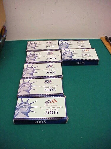 米国造幣局プルーフセット 1999 2000 2001 2002 2005 2006 2008