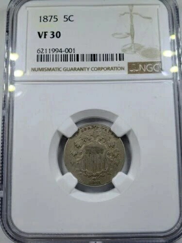 1875年シールドニッケルVF30 NGC