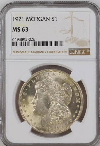 1921-P モルガン・ダラー銀貨 NGC MS63。T3237 84,700円