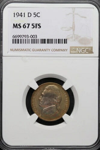 1941年 D ジェファーソンニッケル NGC MS67 5FS フルステップトーン *DoubleJCoins* JL1100-22