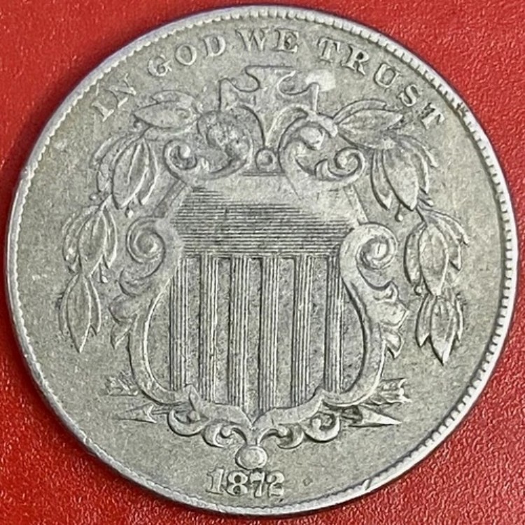 1872年 シールドニッケル 未記載 ダブルダイ DDO OBV、日付再打ち