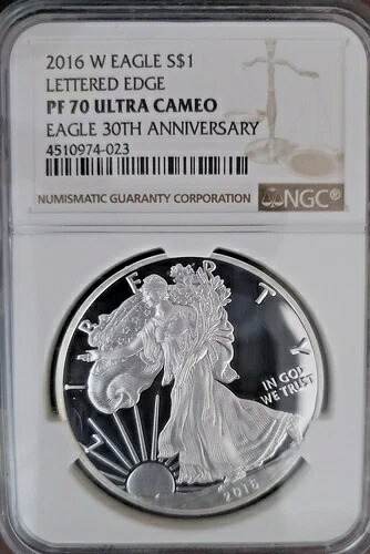 2016-W プルーフ 1オンス アメリカンシルバーイーグル NGC PF70 ウルトラカメオ レターエッジ 30th