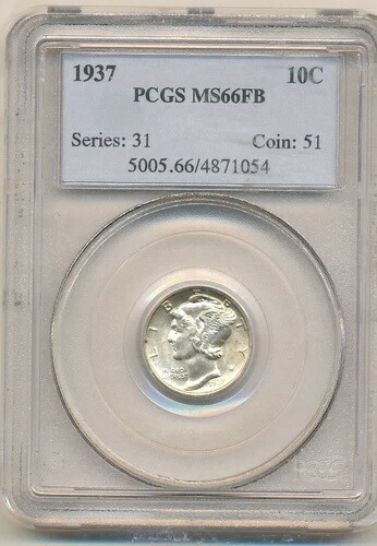 1937年 10セント マーキュリーダイム MS 66FB PCGS 84,700円