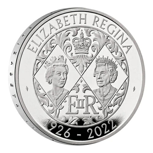 エリザベス2世女王陛下 英国 5ポンド 2022年 プルーフ 92.5% 銀貨、28.28g