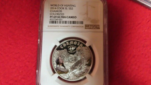2014年 クック諸島 ワールド・オブ・ハンティング NGC PF69 シャモア .925 シルバーコイン 84,700円