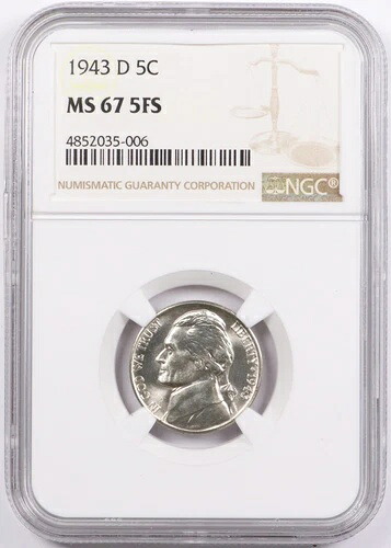 1943-D ジェファーソン シルバー ウォー ニッケル 5C NGC MS67 5FS フルステップ