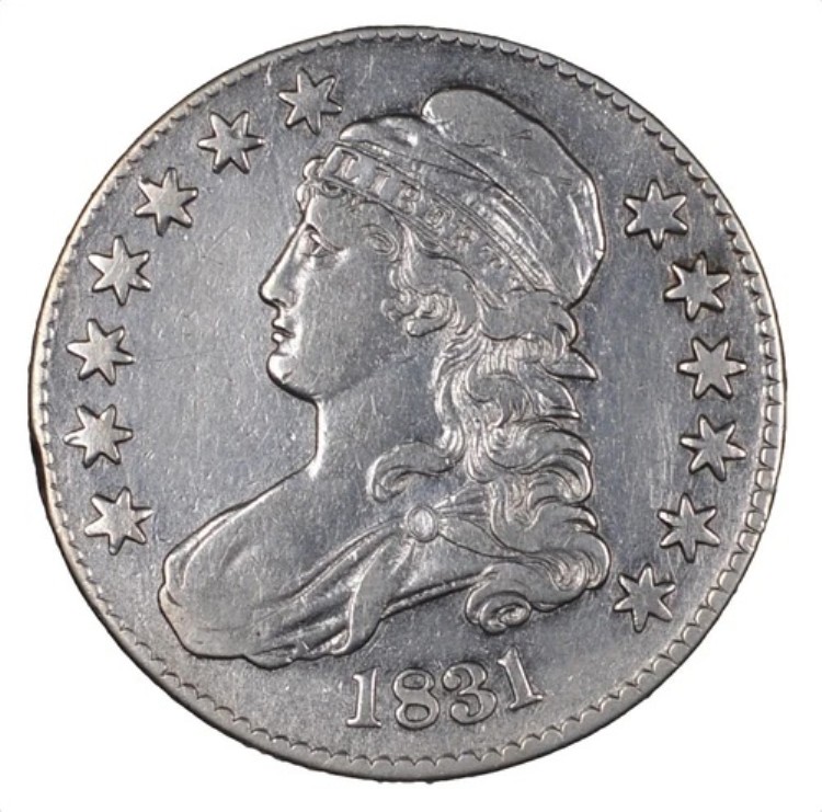 1831年製 キャップドバスト シルバーハーフドル 50セント - 未流通品、クリーニング済み -
