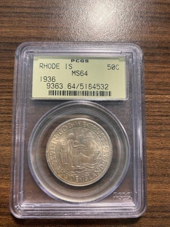 1936-P ロードアイランド シルバー ハーフ 記念 50セント PCGS MS 64 オールドグリーンホルダー