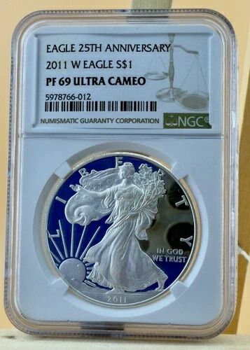 * 2011 W 1オンス アメリカンシルバープルーフイーグル NGC PF 69 UCAM 25周年記念ブラウン 84,700円