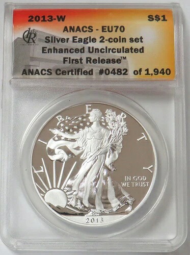 2013 W アメリカン シルバー イーグル 1オンス コイン ANACS EU 70 エンハンス UNC 初リリース 84,700円