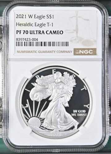2021 W 地金 シルバー イーグル NGC PF-70 ウルトラカメオ 紋章付きイーグル T-1