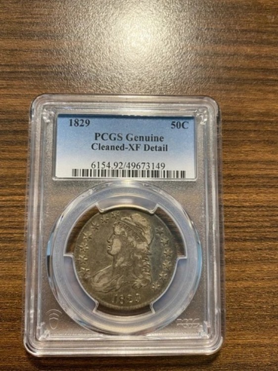 1829-P キャップドバスト シルバー ハーフ 50C PCGS 純正 XF ディテール タイプ 1、文字入りエッジ