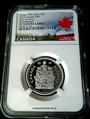 2019年 カナダ シルバー 50セント ハーフドル D-デイ 75周年 NGC PF70 UCAM FR プルーフ