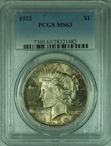 1923年 ピースシルバードル S$1 PCGS MS63 トーン (24ポンド)