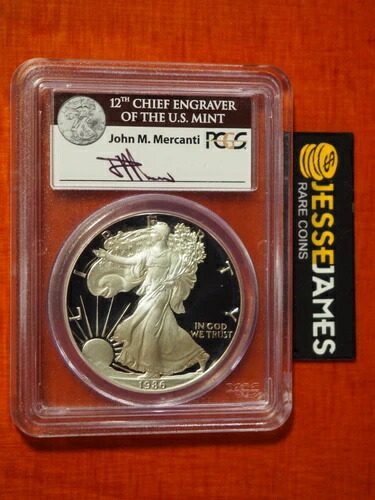 1986年 Sプルーフ シルバーイーグル PCGS PR69 DCAM ジョン・マーカンティ 直筆サイン入り ブラックラベル