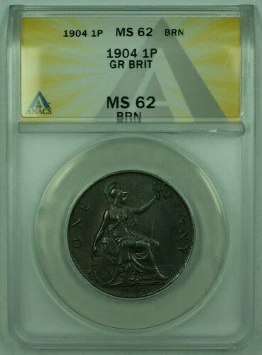 1904年 イギリス 1ペニー銅貨 ANACS MS-62 BRN BN ブラウン