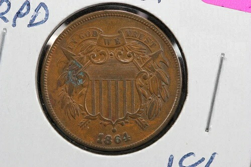 1864年米国2セント硬貨（再打ち抜き、日付エラーあり）Cherrypickers FS-1101 2XY2