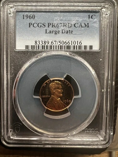 1960年リンカーン記念館 ラージデイトコイン。PCGS PR67 RED CAM