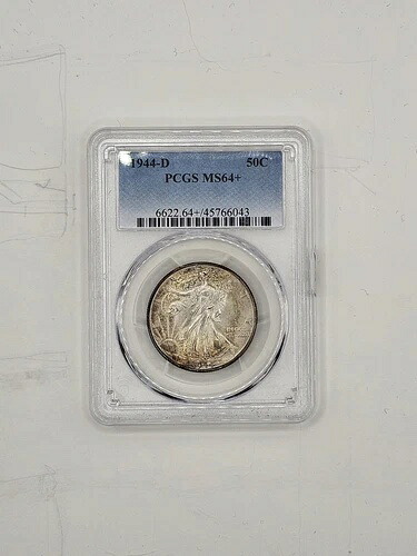 1944年 D ウォーキング・リバティ・トナー・ハーフダラー PCGS MS64+