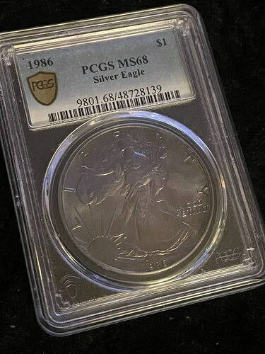 1986年製 シルバーイーグル Ms. 68 PCGS ディープブルートーン
