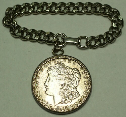 1921年製モルガン銀貨1ドルコインブレスレット（刻印入りシルバーベゼル付き） 84,700円