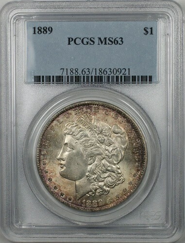 1889年 モルガン銀貨 1ドル硬貨 PCGS MS-63 ライトトーニング (BR-22 T)