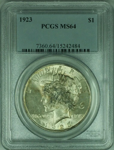 1923年 ピースシルバードル 1ドルコイン PCGS MS-64 トーン (34-J)