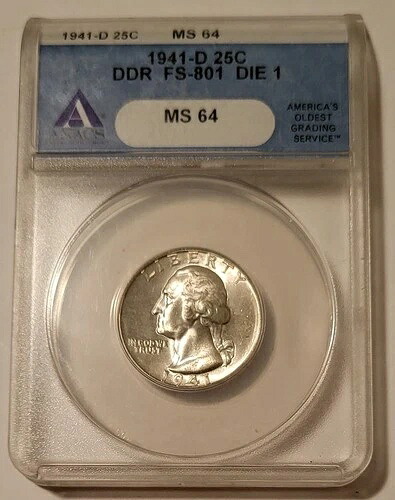 1941年 D ワシントン クォーター DDR バラエティ FS-801 ダイ 1 MS64 ANACS|WORLD RESOURCE【KING店】
