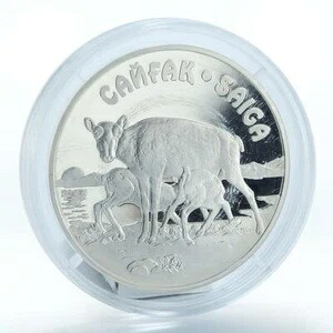 カザフスタン 500テンゲ 絶滅危惧野生生物シリーズ サイガ プルーフ銀貨 2001年|WORLD RESOURCE【KING店】