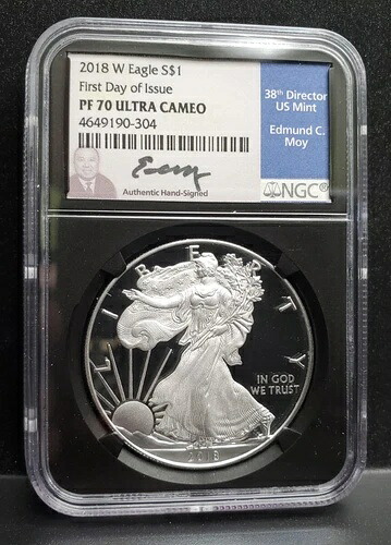 2018 W $1 シルバーイーグル - NGC PF70 ウルトラカメオ 初日発行 - Moy サインラベル|WORLD RESOURCE【KING店】