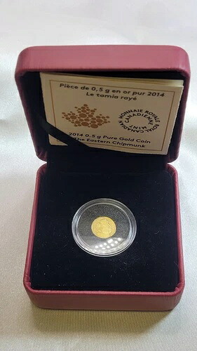 2014年カナダ 25セント 0.5グラム プルーフ金貨 イースタンチップマンク ロイヤルカナディアンミント｜WORLD RESOURCE【KING店】 95,590円