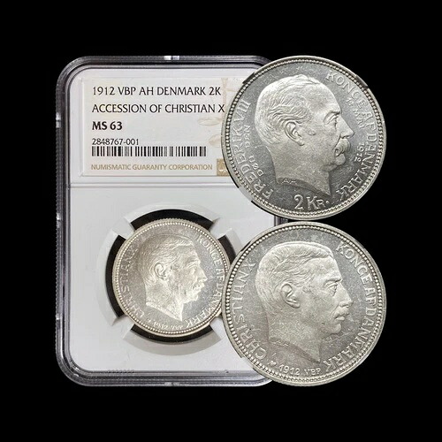デンマーク、1912年、2クローネ、銀貨 - NGC MS63 - クリスチャン10世、希少|WORLD RESOURCE【KING店】
