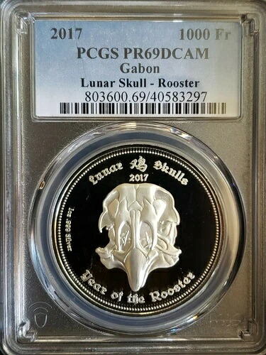 2017年 ルナ・スカル・ルースター ガボン 1000金貨 シルバー プルーフ PCGS PR69DCAM #101/500｜WORLD RESOURCE【KING店】