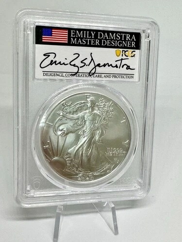 2024 (P) シルバーイーグル PCGS MS70 スター プライベート エミリー ダムストラ 直筆サイン入り フラッグラベル