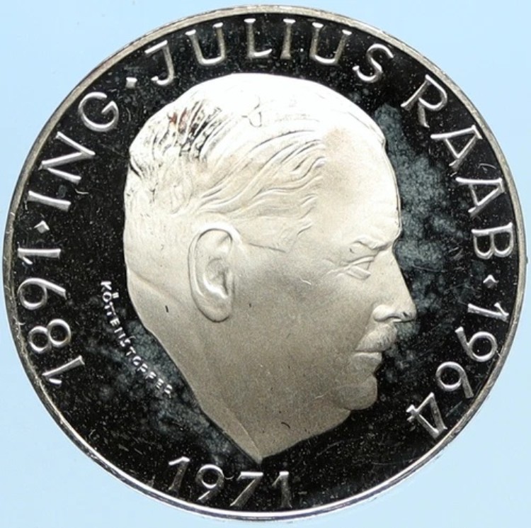 1971年オーストリア、政治家ユリウス・ラーブの肖像、プルーフ銀貨 50シリング i97728｜WORLD RESOURCE【KING店】